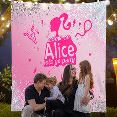 Lofaris Pink Glitter Lets Go Party Custom Birthday Backdrop