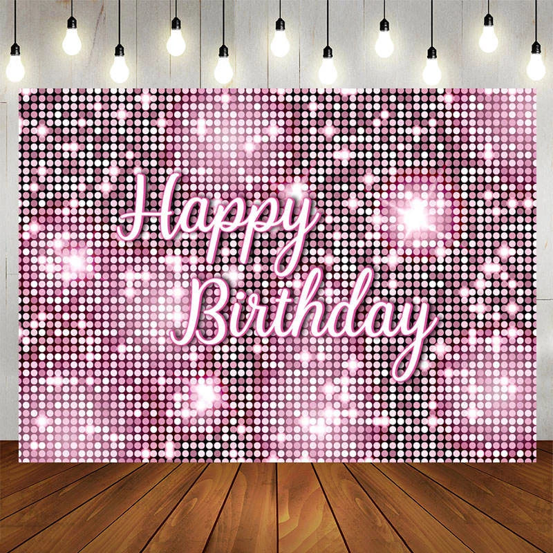 Lofaris Pink Glitter Sequin Simple Happy Birthday Backdrop