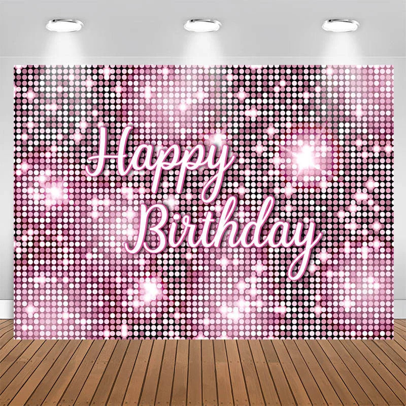 Lofaris Pink Glitter Sequin Simple Happy Birthday Backdrop