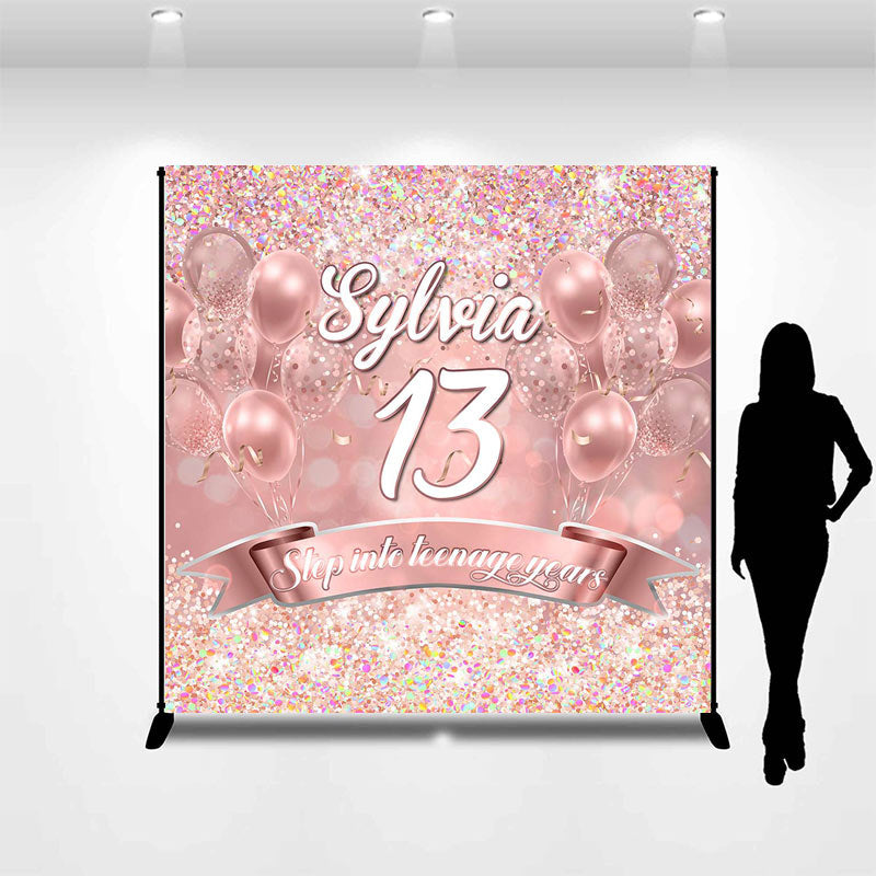 Lofaris Pink Glitter Teenage Year Custom Birthday Backdrop