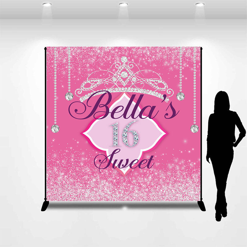 Lofaris Pink Glitter Tiara Custom 16th Birthday Backdrop