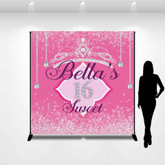 Lofaris Pink Glitter Tiara Custom 16th Birthday Backdrop