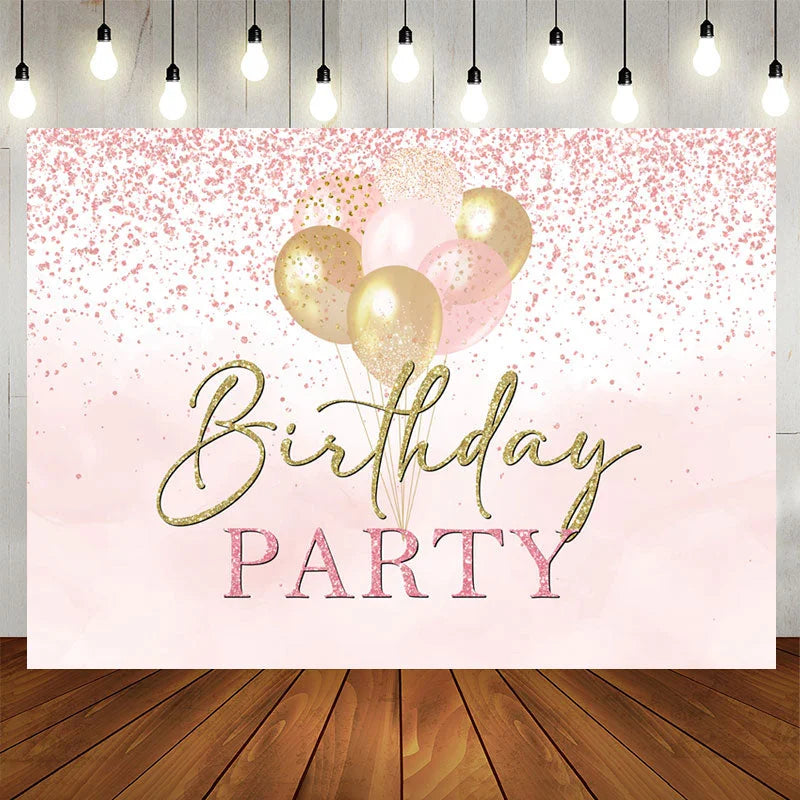 Lofaris Pink Gold Balloons Glitter Birthday Party Backdrop