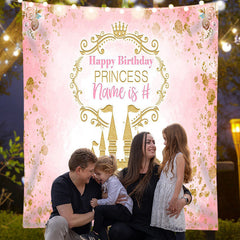 Lofaris Pink Gold Castle Custom Birthday Princess Backdrop