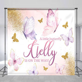 Lofaris Pink Gold Cute Butterfly Custom Baby Shower Backdrop