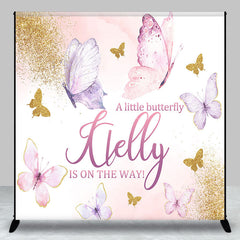 Lofaris Pink Gold Cute Butterfly Custom Baby Shower Backdrop