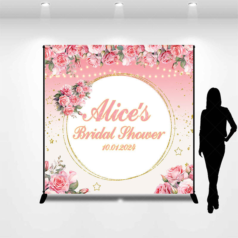 Lofaris Pink Gold Floral Star Custom Bridal Shower Backdrop
