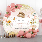 Lofaris Pink Gold Little Cowgirl Round Baby Shower Backdrop