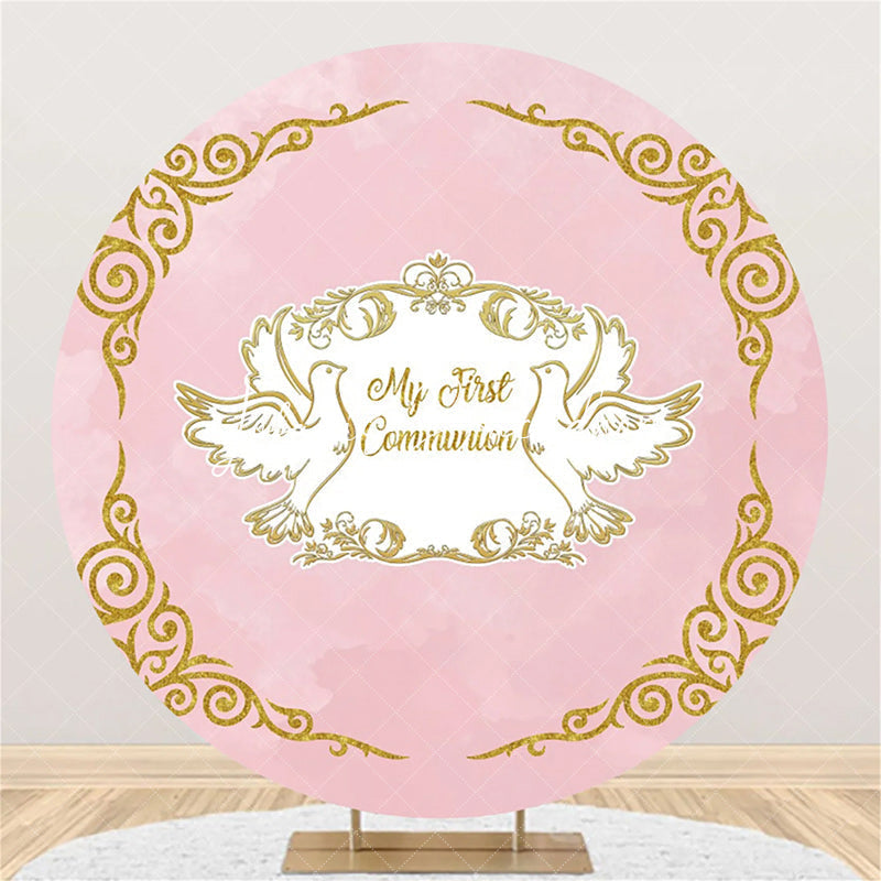 Lofaris Pink Gold Pigeon My First Communion Baptism Backdrop