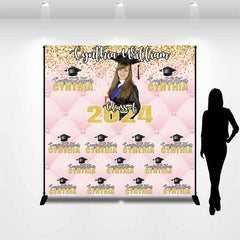 Lofaris Pink Gold Repeat Custom Photo Graduation Backdrop