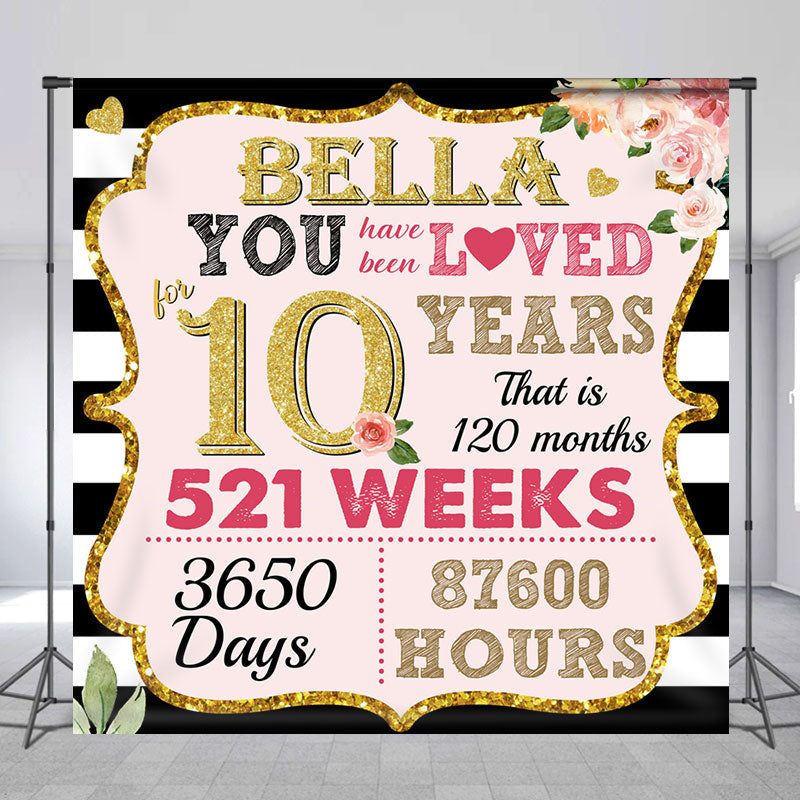 Lofaris Pink Golden Time Stripe Custom Anniversary Backdrop