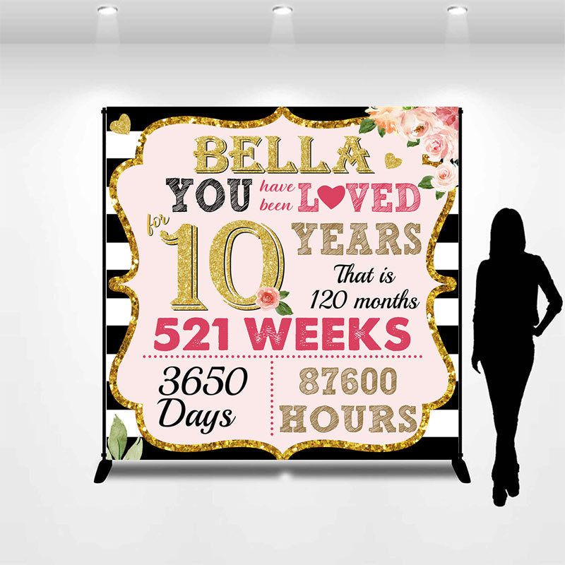 Lofaris Pink Golden Time Stripe Custom Anniversary Backdrop