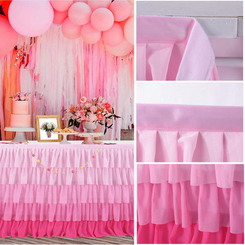 Lofaris Pink Gradient Chiffon Layering Banquet Table Skirt
