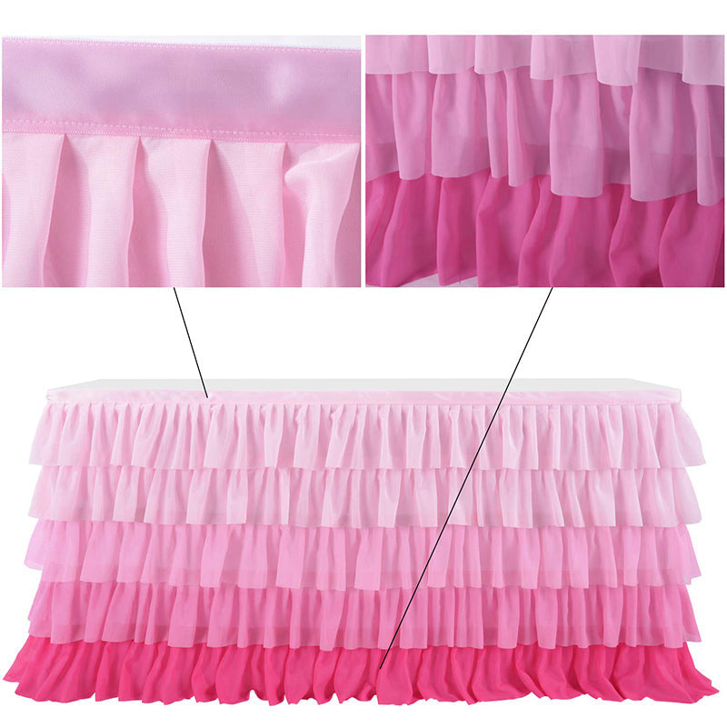 Lofaris Pink Gradient Chiffon Layering Banquet Table Skirt