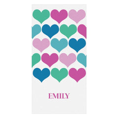 Lofaris Pink Green Blue Heart Personalized Name Beach Towel