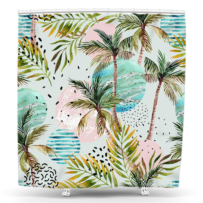 Lofaris Pink Green Coconut Tree Abstract Shower Curtain