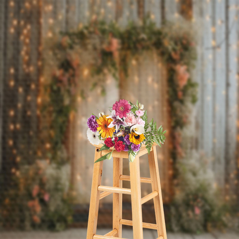 Lofaris Pink Green Wreath Book Wood Wall Dim Light Backdrop