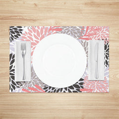 Lofaris Pink Grey Black Abstract Floral Set Of 4 Placemats