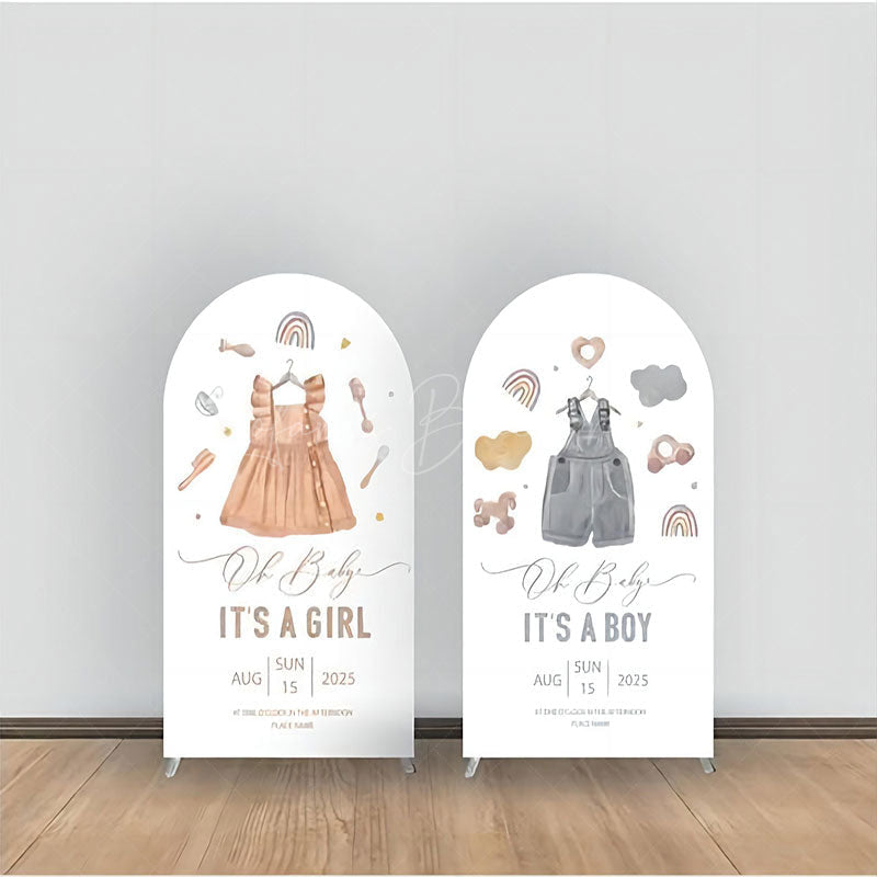 Lofaris Pink Grey Cloth Gender Reveal Arch Backdrop Kit