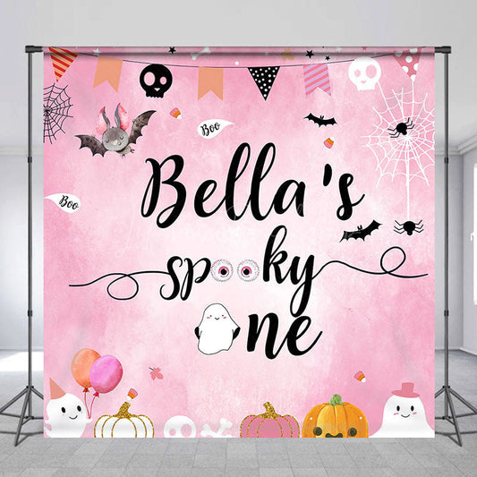 Lofaris Pink Halloween Spooky One Custom Birthday Backdrop