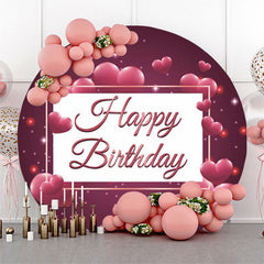Lofaris Pink Heart Glitter Happy Birthday Round Backdrop