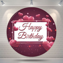 Lofaris Pink Heart Glitter Happy Birthday Round Backdrop
