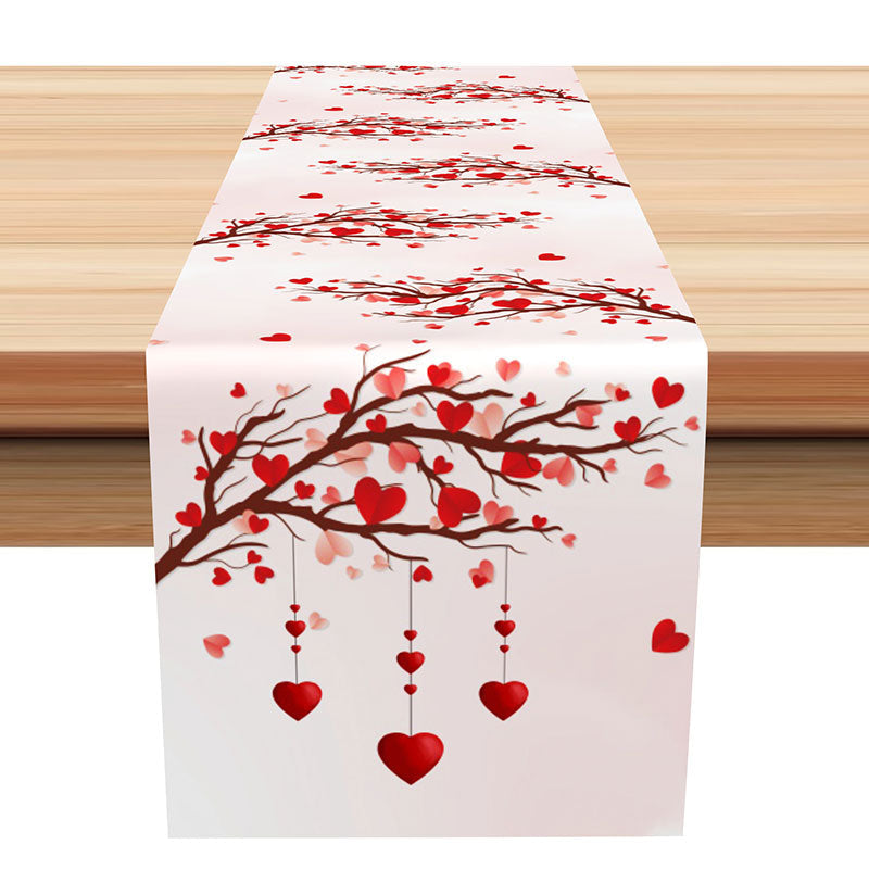 Lofaris Pink Heart Tree Patterns Valentines Day Table Runner