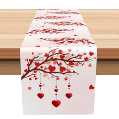Lofaris Pink Heart Tree Patterns Valentines Day Table Runner