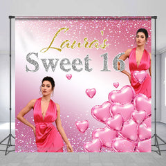 Lofaris Pink Hearts Sweet 16 Custom Birthday Backdrop
