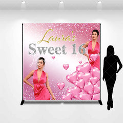 Lofaris Pink Hearts Sweet 16 Custom Birthday Backdrop