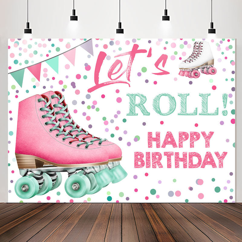 Lofaris Pink Inline Skates Lets Roll Girls Birthday Backdrop