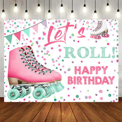 Lofaris Pink Inline Skates Lets Roll Girls Birthday Backdrop