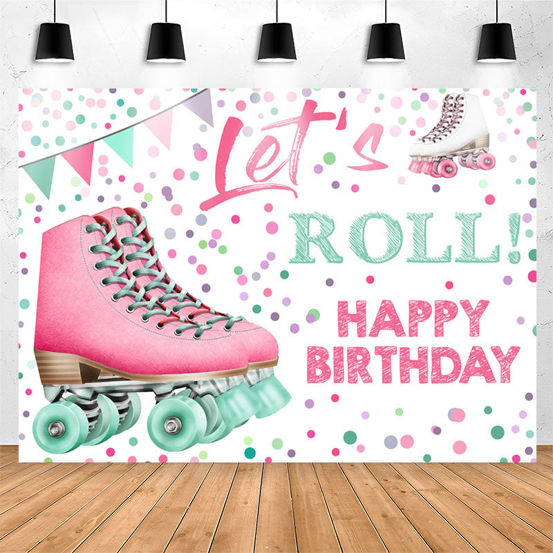 Lofaris Pink Inline Skates Lets Roll Girls Birthday Backdrop