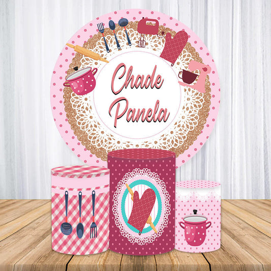 Lofaris Pink Kitchen Utensils Round Birthday Party Backdorp Kit