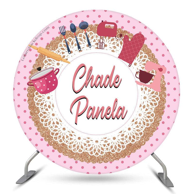 Lofaris Pink Kitchen Utensils Round Birthday Party Backdorp Kit