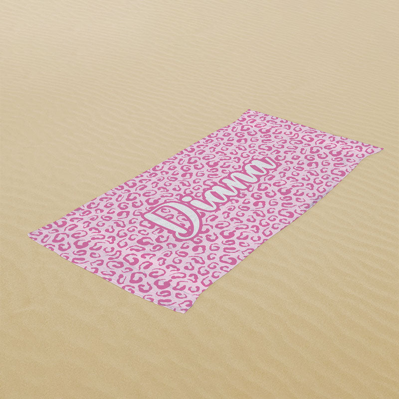 Lofaris Pink Leopard Custom Name Beach Towel for Girls