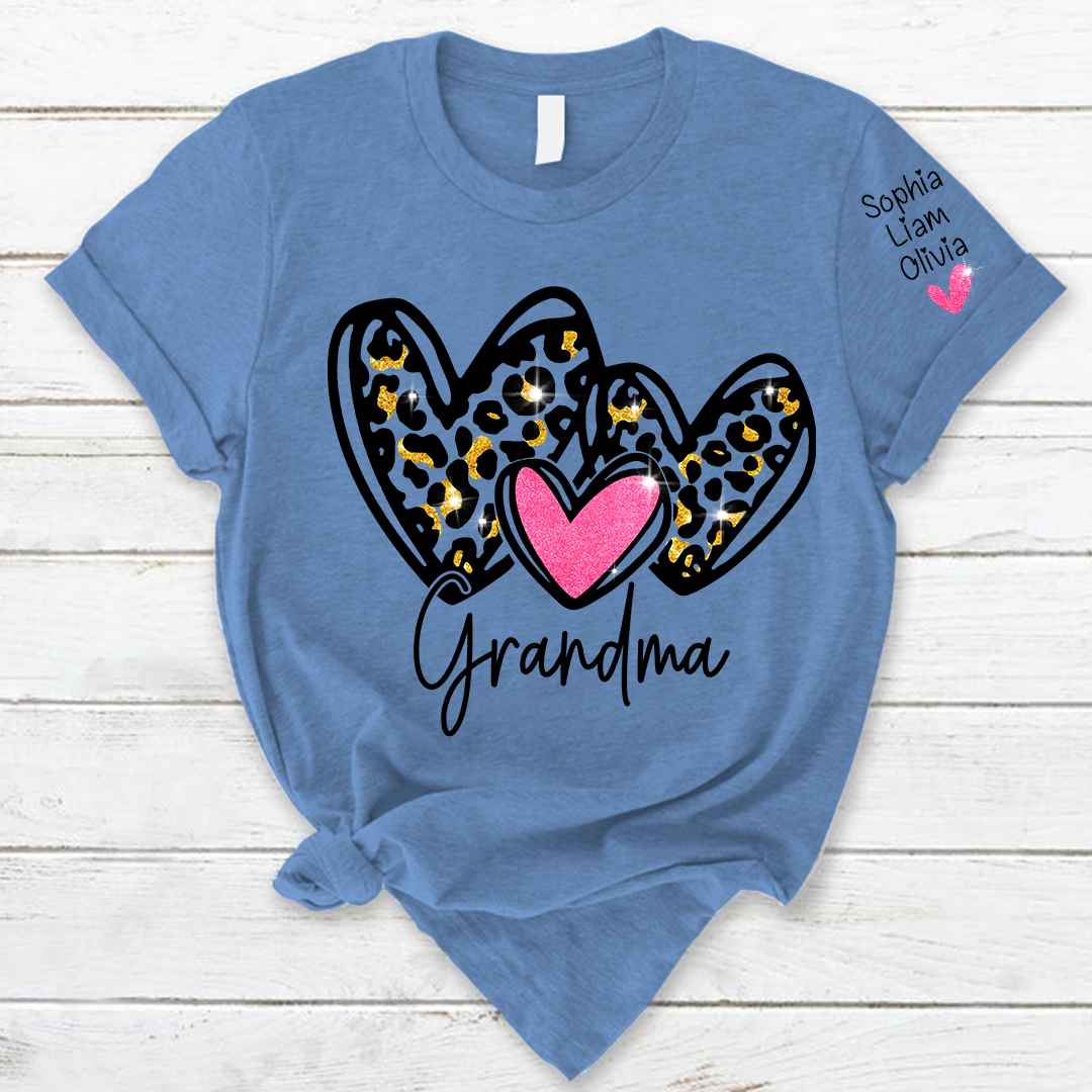 Lofaris Pink Leopard Valentine Heart Grandma And Kids T - Shirt