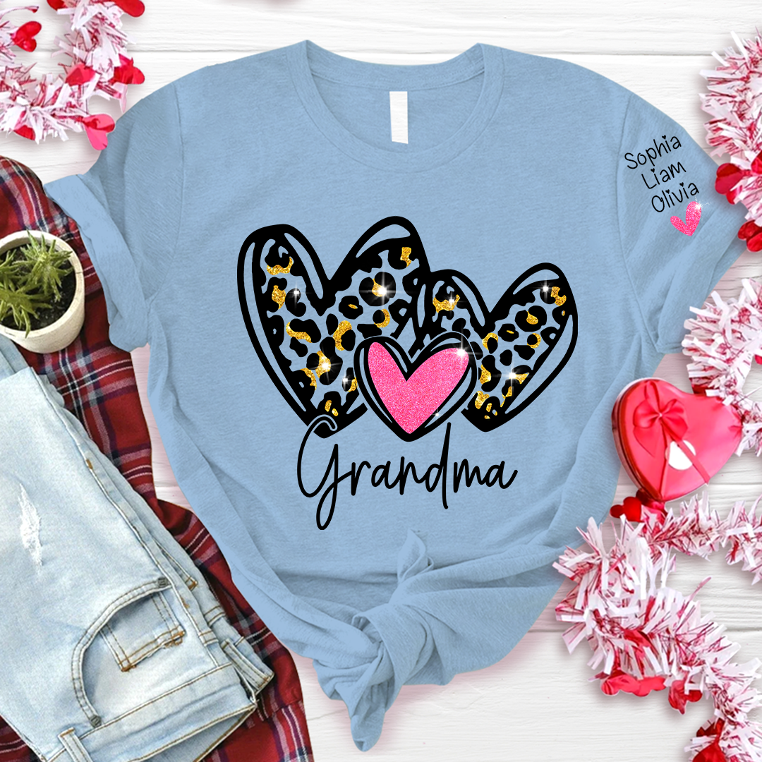 Lofaris Pink Leopard Valentine Heart Grandma And Kids T - Shirt