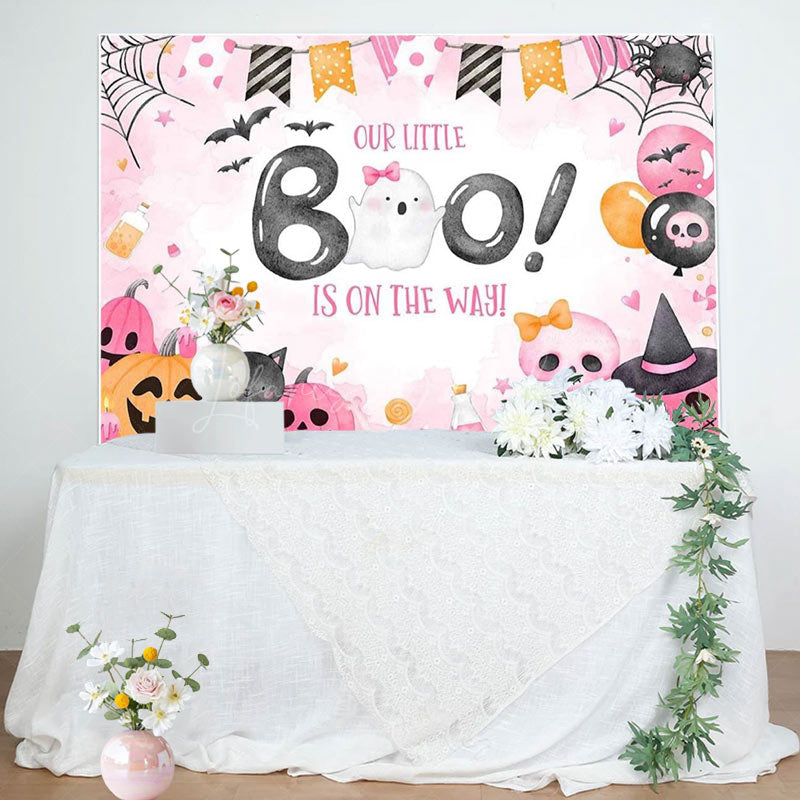 Lofaris Pink Little Boo Halloween Girl Baby Shower Backdrop