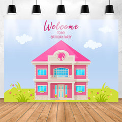 Lofaris Pink Luxury Villa Sky Grass Birthday Backdrop For Girl