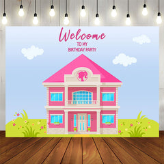 Lofaris Pink Luxury Villa Sky Grass Birthday Backdrop For Girl