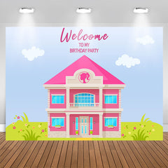Lofaris Pink Luxury Villa Sky Grass Birthday Backdrop For Girl