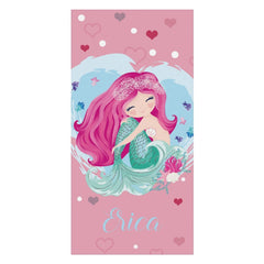 Lofaris Pink Mermaid Cute Girl Personalized Name Beach Towel