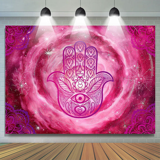 Lofaris Pink Nebula Vortex Hamasa Hand Pattern Backdrop