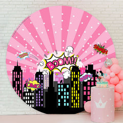 Lofaris Pink Night City Star Boom Round Birthday Backdrop