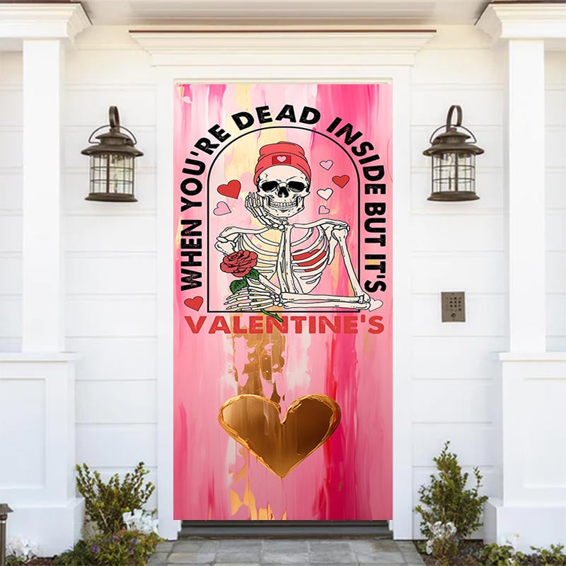 Lofaris Pink Paint Dead Skull Valentines Day Door Cover