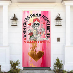 Lofaris Pink Paint Dead Skull Valentines Day Door Cover