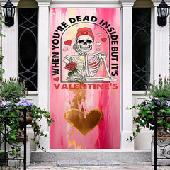 Lofaris Pink Paint Dead Skull Valentines Day Door Cover