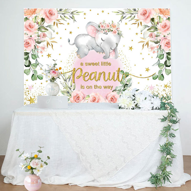 Lofaris Pink Peanut Floral Baby Shower Backdrop for Girl