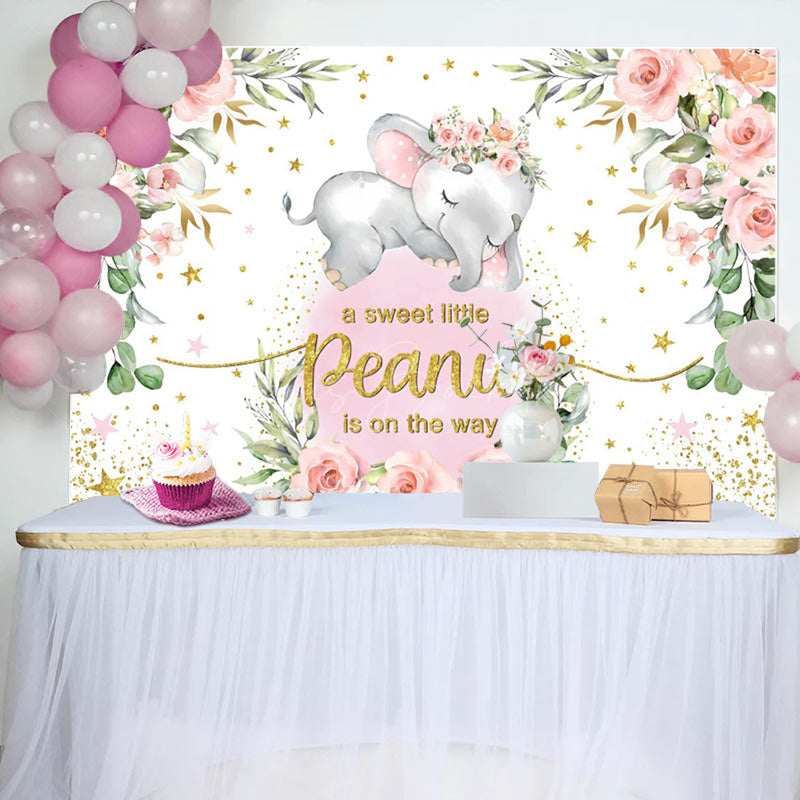 Lofaris Pink Peanut Floral Baby Shower Backdrop for Girl